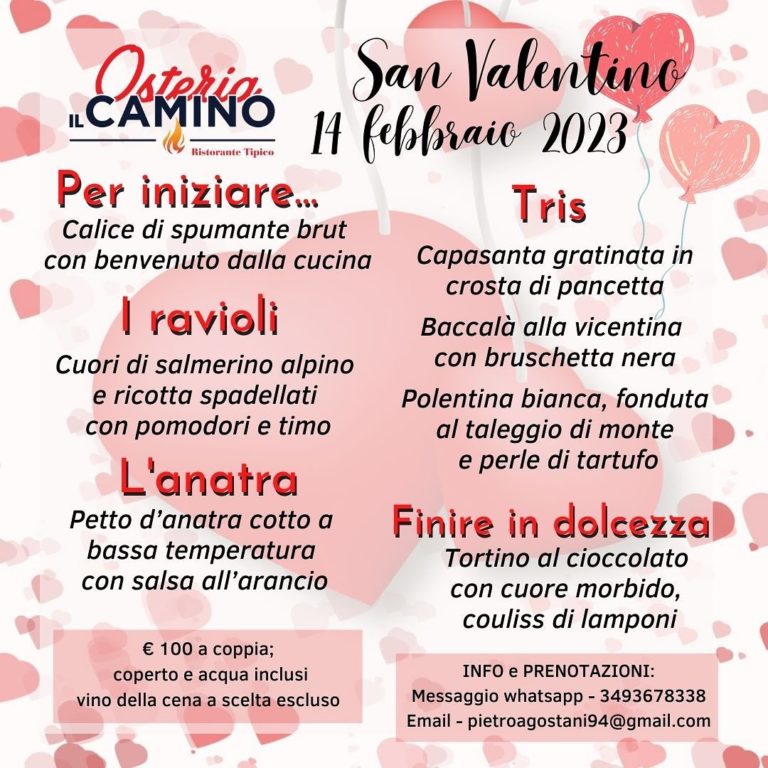 Menù di San Valentino all'Osteria Il Camino Lago di Como e Valsassina